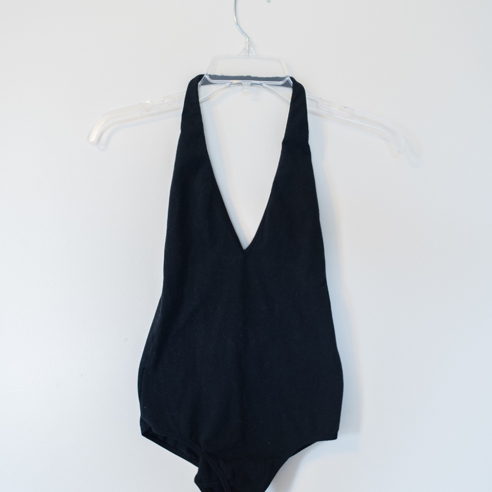 American Apparel Black Halter Body Suit Size S